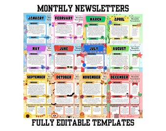 MONTHLY NEWSLETTER, All elements are editable, Great for schools, clubs, homeschool co-ops, churches, daycares, businesses, and organization