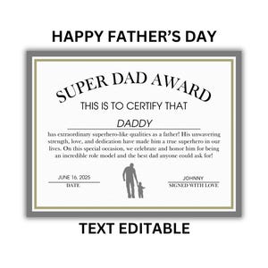 FATHER'S DAY AWARD Zertifikat | Feiern Sie die Superkräfte Ihres Vaters mit einem personalisierten Tribut Perfektes Vatertagsgeschenk | Der Größte Vater der Welt