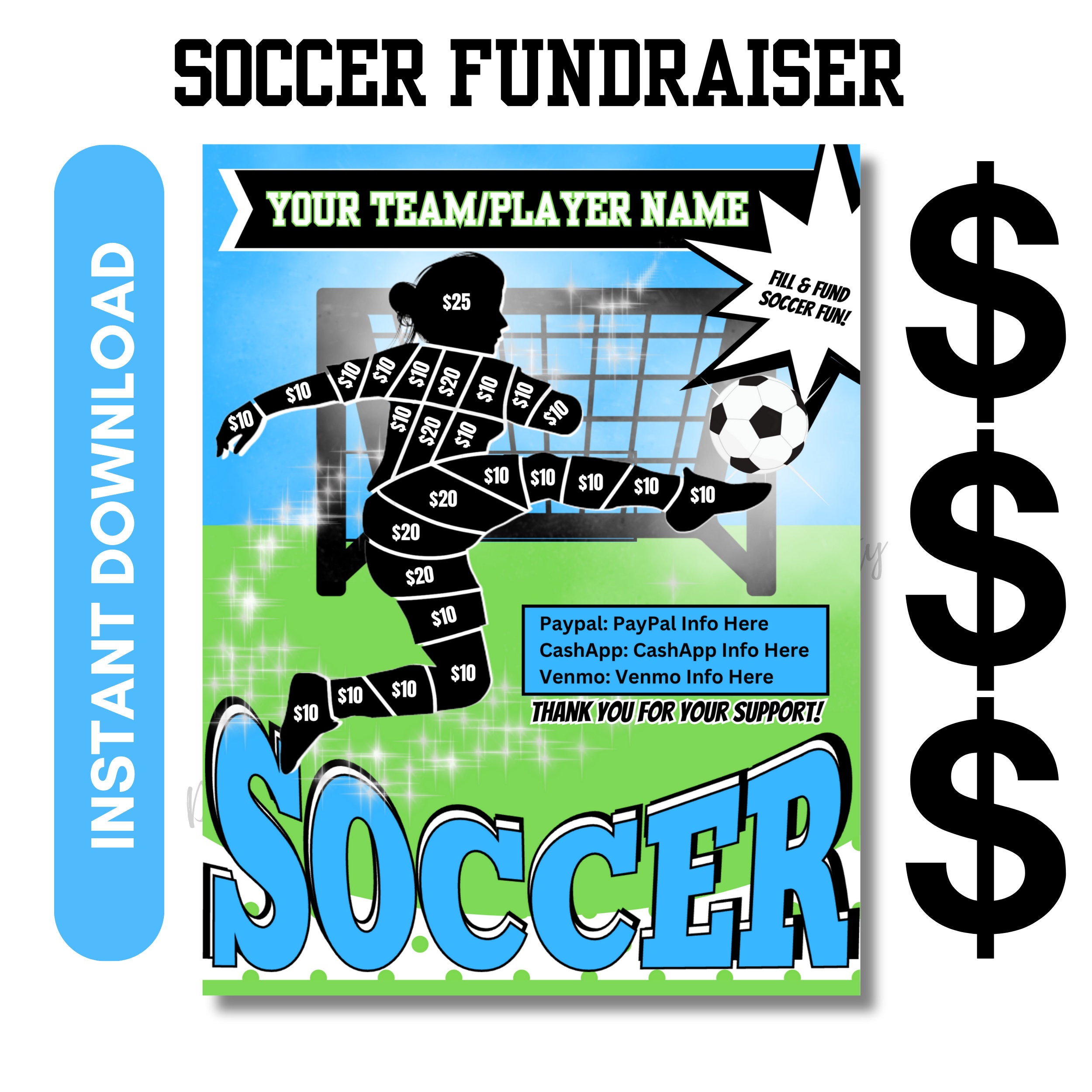 SOCCER FUNDRAISER Template Editable Fill in Soccer Fill & Fund