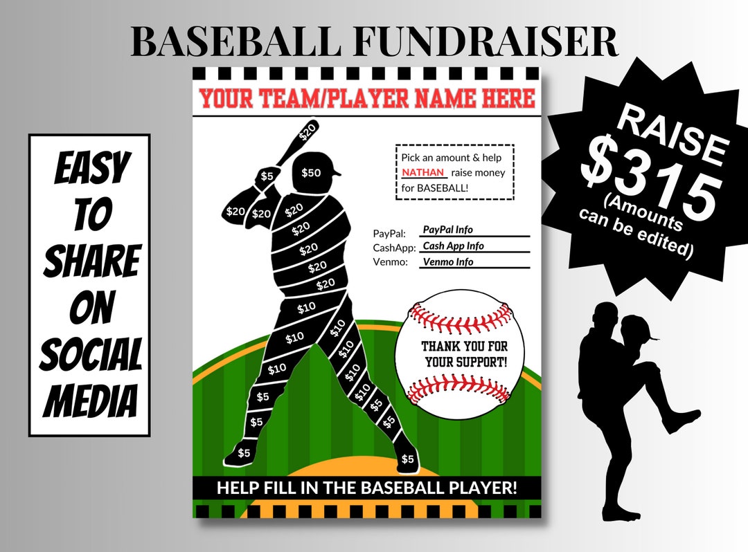 BASEBALL Player Fill in Fundraiser Editable Template Sheet AAU Baseball