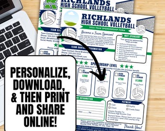 Volleyball Sponsorship Flyer Template, Teams, Editable Template for Schools, Travel Clubs, AAU & Booster Programs, Help Sponsor My Season