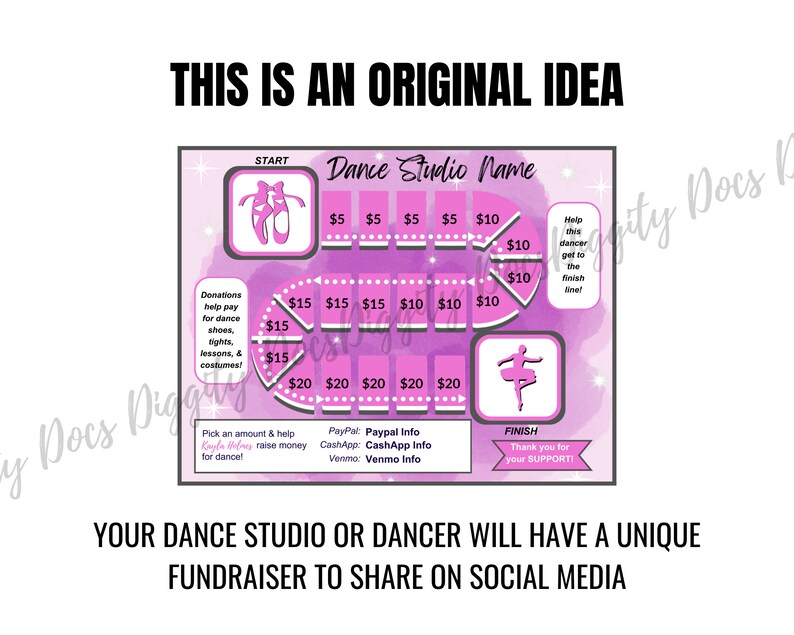 Dance Raffle UNIQUE BALLET Fill in Game Board Fundraiser Editable Dance Fundraising ...