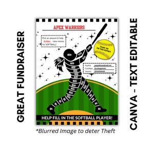 SOFTBALL Player Fill In Fundraiser Editable | Softball Fundraiser Sheet | AAU Softball Fundraiser | Instant Download | Fill In Fundraiser