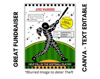 SOFTBALL Player Fill In Fundraiser Editable | Softball Fundraiser Sheet | AAU Softball Fundraiser | Instant Download | Fill In Fundraiser