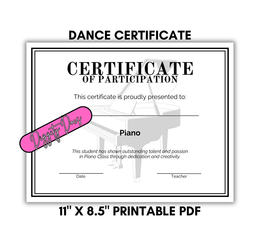 PRINTABLE PIANO Participation Certificate Piano Award Piano Theory ...