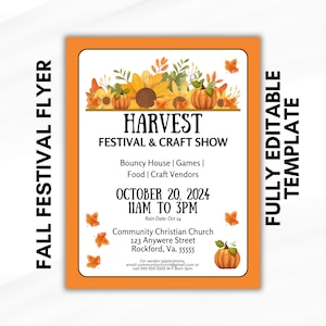 Bearbeitbarer Erntedankfest-Flyer, anpassbares Herbstveranstaltungsplakat, Herbst-Canva-Vorlage für Kirchen, Schulen und Gemeinschaftsveranstaltungen