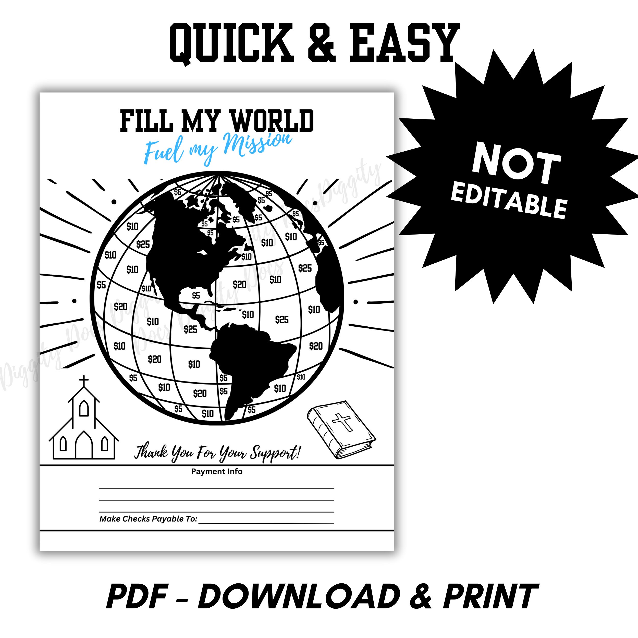CHURCH MISSION Fundraiser Printable FILL My World Church Missionary Color in Donations Christian ...