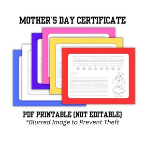 Certificado de Dia das Mães em PDF para imprimir - imprimir e preencher. Presente perfeito para a mamãe! Presente para impressão, prática de caligrafia para seu filho!