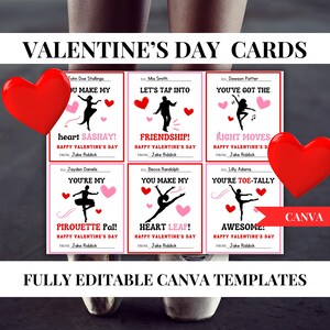 Cartes de danse modifiables pour la Saint-Valentin pour étudiants, échange en classe sur le thème des claquettes de ballet jazz, fête des vacances d'école Téléchargement numérique instantané
