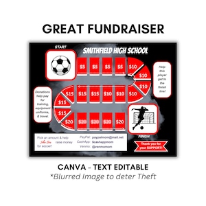 SOCCER FUNDRAISER | Unique Fill In Fundraising Game board | Editable | AAU Soccer | Fundraising for Soccer Expenses | School Fundraiser