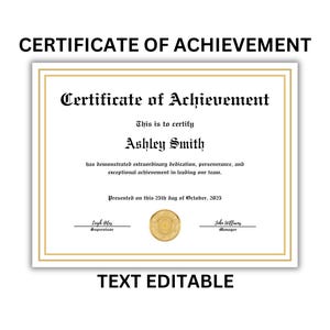 Certificate of Achievement Professional Template | Gold Border | Customizable Award | Instant Download | Printable Certificate Template
