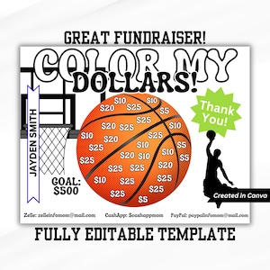 FULLY EDITABLE Basketball Fundraiser, Unique, Fill My Basketball, Basketball Fundraising Flyer, AAU Basketball Fundraiser, Elite , Color My