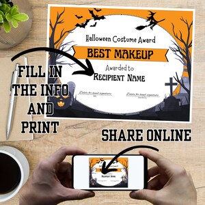 Halloween Costume Award Certificates Best Costume, Scariest, Most Creative Digital Download ...
