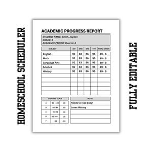 Conjunto de mantenimiento de registros de educación en el hogar: informes de progreso editables, expedientes académicos e instrucciones de GPA, totalmente editables, todos los niveles de grado, escuela secundaria