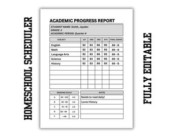 Homeschool 'Aufzeichnungssatz': Bearbeitbare Fortschrittsberichte, Abschriften und GPA-Anweisungen, vollständig bearbeitbar, alle Klassenstufen, Gymnasium