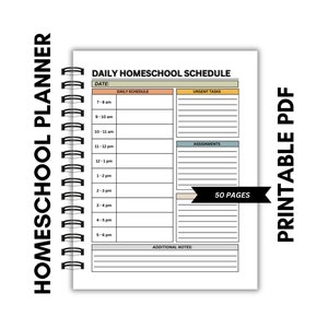 Homeschool Planner Printable - 50 Seiten, 8,5 x 11, Koordinierende Farben, Jahres-, Monats-, Wochen- und Tagesplanung, nicht bearbeitbar