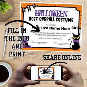 Halloween Costume Award Certificates Best Costume, Scariest, Most Creative Digital Download ...