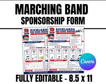 Marching Band Sponsorship Flyer Template, Fundraiser Form for Schools, Boosters, Competitions, Parades & Events, Help Sponsor My Season