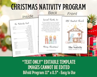 Christmas Nativity Play Program Template, The First Christmas, Perfect for Baby Jesus Play or Production, Christmas Pageant,  Editable Text
