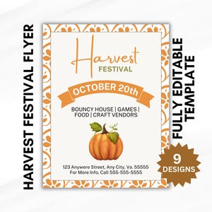 Bearbeitbarer Erntedankfest-Flyer, anpassbares Herbstveranstaltungsplakat, Herbst-Canva-Vorlage für Kirchen, Schulen und Gemeinschaftsveranstaltungen