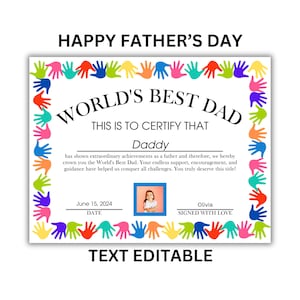VATERTAGS Urkunde | Bearbeitbares Vatertagsgeschenk | Personalisiertes Vatertagsgeschenk | Der BESTE Papa der Welt