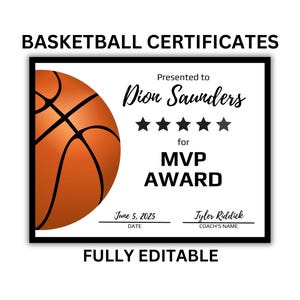 EDITABLE Basketball Award Certificates | Basketball Awards | End of Year Awards | Participation Awards | Basketball MVP | Basketball AAU