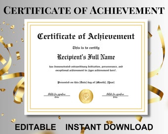 Editable Certificate of Completion Template. Editable - Etsy