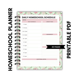 Homeschool Planner Printable - 50 Seiten, 8,5 x 11, Koordinierende Farben, Jahres-, Monats-, Wochen- und Tagesplanung, nicht bearbeitbar, Boho, Chic