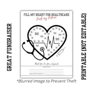 High School Fundraiser: Fill My Heart | Druckbare 8,5 x 11 Digitaler Download | Nicht bearbeitbarer Spenden-Tracker | Ausmal-Spendenflecken