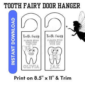 Appendiabiti per porta della fatina dei denti magica, ricordo stampabile personalizzato della fatina dei denti, fatina dei denti, download digitale dentale, ricordo dell'infanzia magica