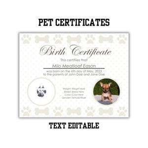 PET Birth Certificate Editable: Celebrate Your Furry Friend's Arrival! Puppy Birth certificate | Dog birth certificate | BEIGE Color