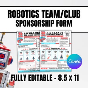 Robotics Sponsorship Form, Editable Canva Template, STEM Club Fundraiser, Team Sponsor Flyer, Booster Club, High School, Digital Download