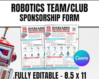 Robotics Sponsorship Form, Editable Canva Template, STEM Club Fundraiser, Team Sponsor Flyer, Booster Club, High School, Digital Download