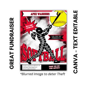 SOFTBALL Fill & Fund Fundraiser Editable | Softball Fundraiser Sheet | AAU Softball Fundraiser | Softball Elite | Fill In Fundraiser | Red