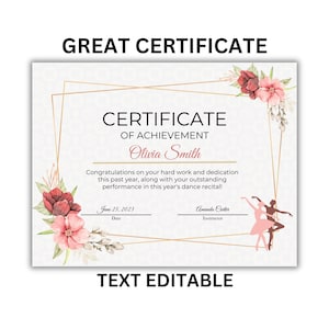 DANCE AWARD EDITABLE Certificates Bundle | End of Year | Floral Boho ...