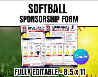 Editable Softball Sponsorship Flyer Template | Canva Sports Fundraiser Form with Logo Frames for Youth Teams, Leagues, and Travel Clubs