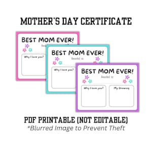 Certificado del Día de la Madre en PDF imprimible: ¡Imprime y completa! ¡El regalo perfecto para mamá! Certificado imprimible para que los niños lo completen.