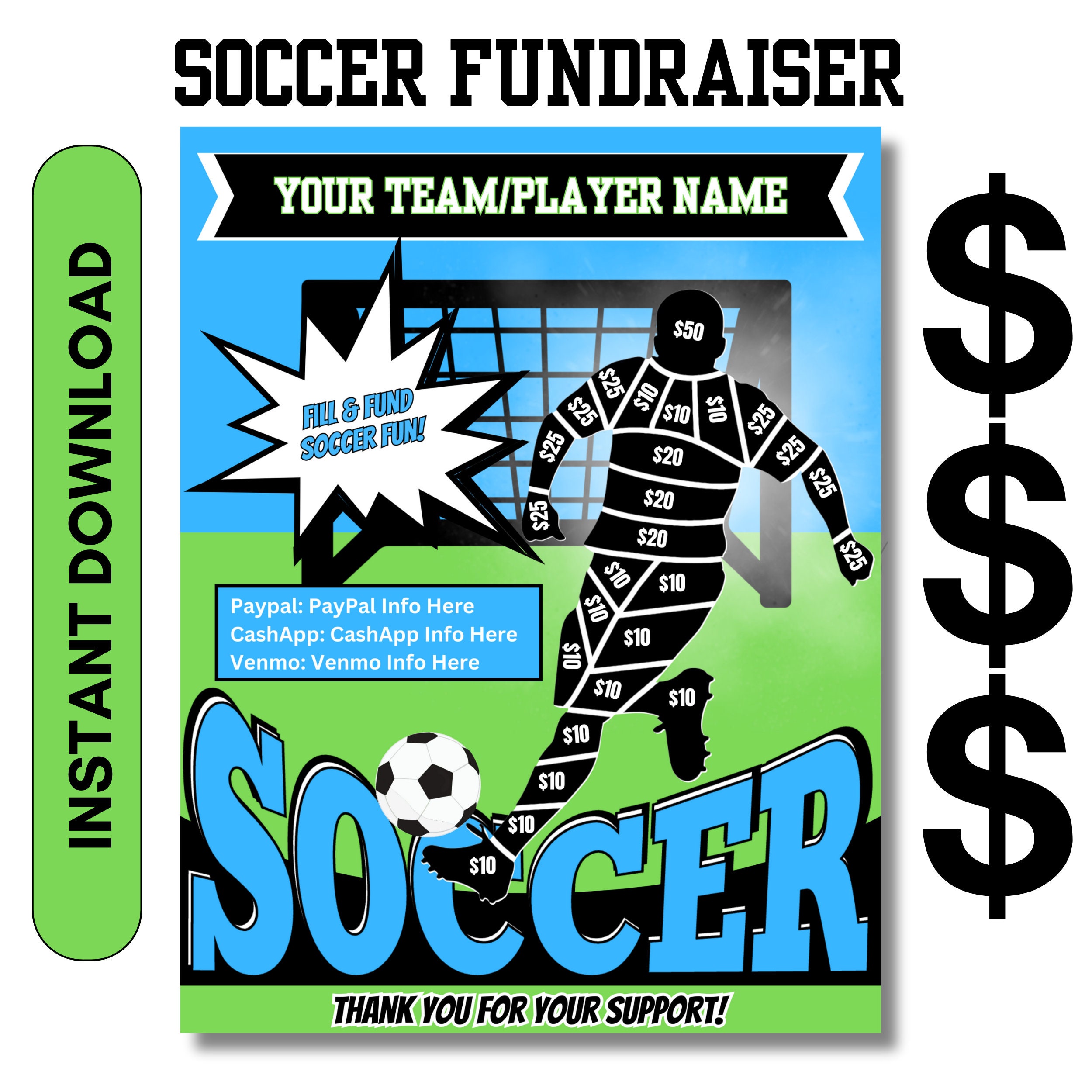 EDITABLE SOCCER Fill in Fundraiser Template Soccer Fill & Fund