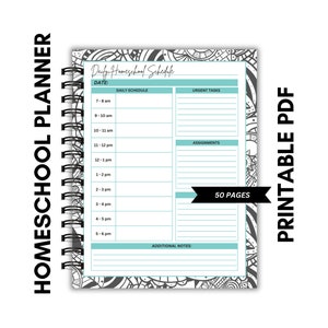 Homeschool Planner Printable - 50 Seiten, 8,5 x 11, Koordinierende Farben, Jahres-, Monats-, Wochen- und Tagesplanung, nicht bearbeitbar, Boho, Chic