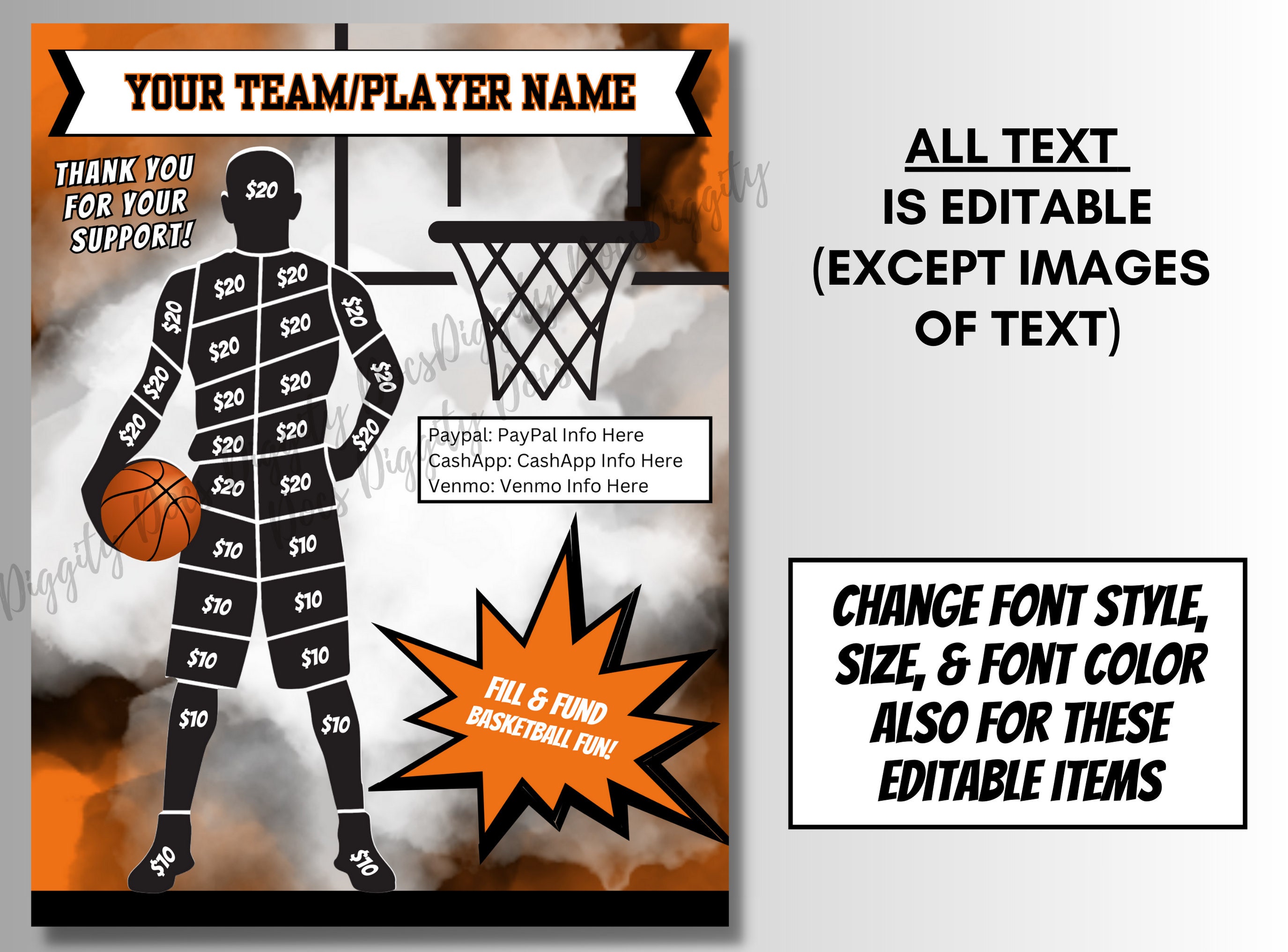 EDITABLE BASKETBALL Fill in Fundraiser Template Basketball Fill & Fund