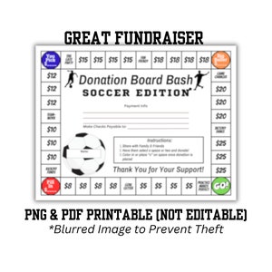 SOCCER Fundraiser Printable | Donation Board Bash  | AAU Travel | Fundraising Flyer | Game Board Fundraising | Sponsor My Player