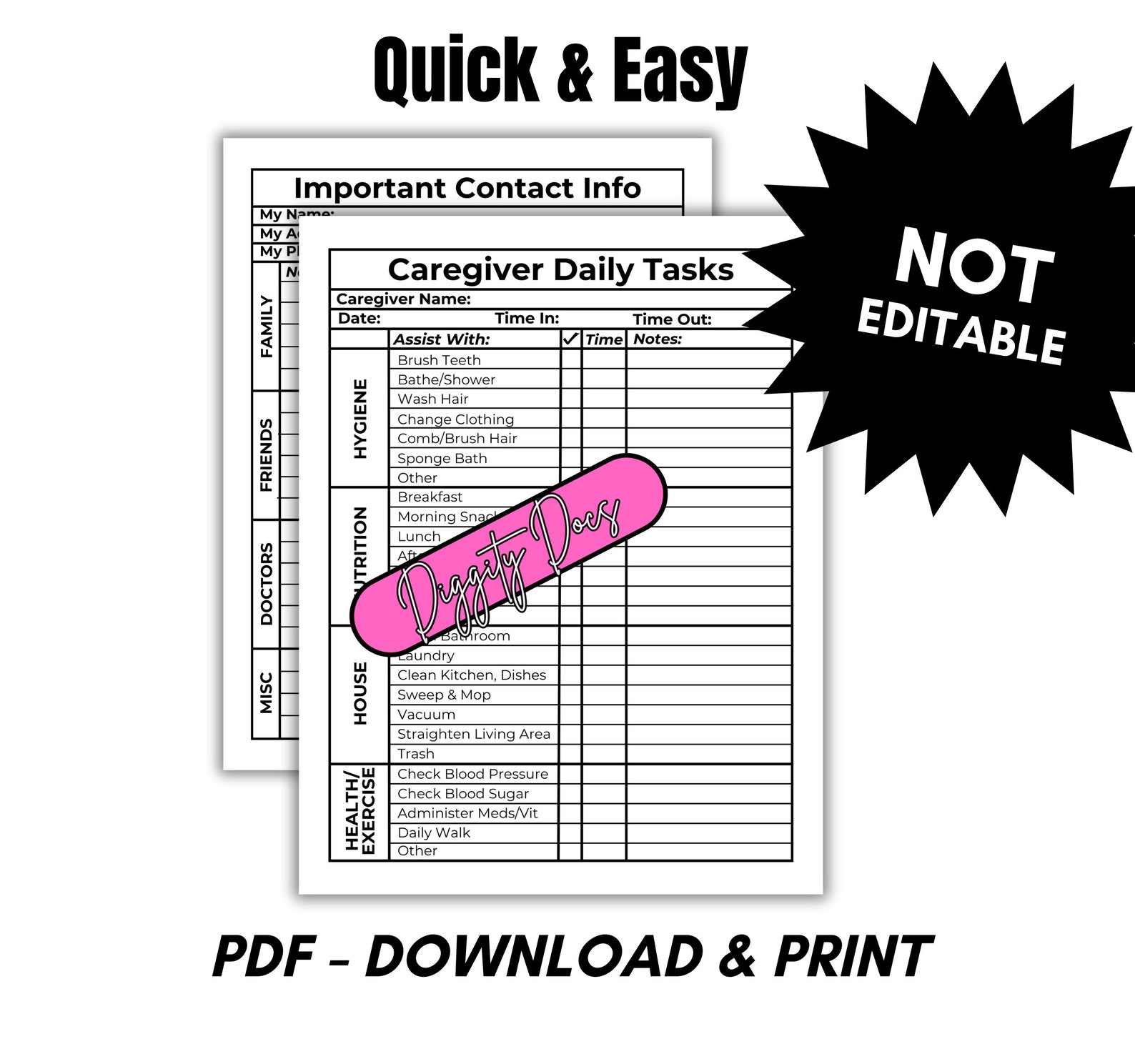 Caregiver Printable: for the Elderly and Their Caregiving. Help Keep ...