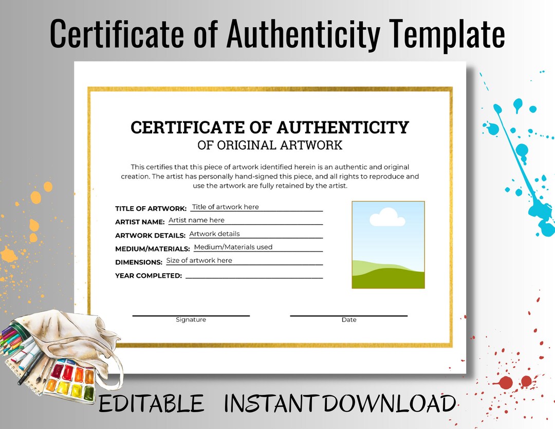 Artwork Certificate of Authenticity Template Digital Download - Etsy