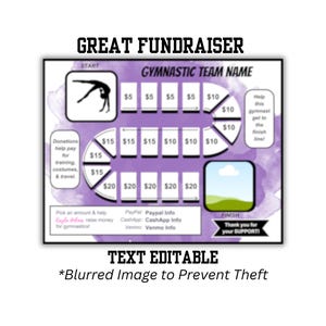 UNIQUE GYMNASTICS Fill In Fundraiser Game board | Editable Gymnastics Fundraiser Game | Gymnastics Comp | Fundraiser Board Game | Purple