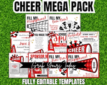 Cheerleader Editable Template Bundle, Fundraiser Sheets, Sponsorship Forms, Certificates, Spirit, & More for Schools, Competitions, Clubs
