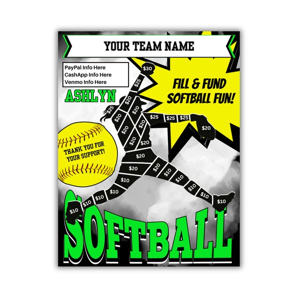 EDITABLE SOFTBALL Fill & Fund Fundraiser | Softball Fundraiser Sheet | AAU Softball Fundraiser | Softball Elite | Fill In Fundraiser