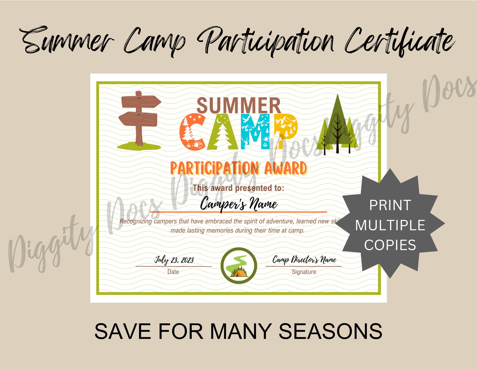 Editable Summer Camp Certificates Personalize and Celebrate Camp ...