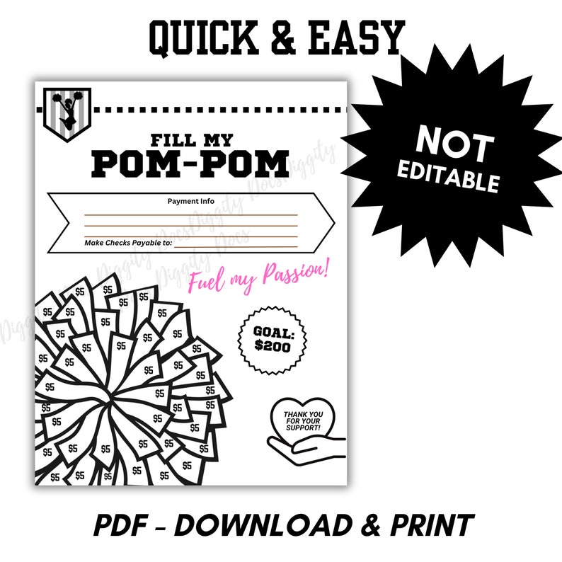 Cheer Fundraiser Printable FILL MY Pompom Cheer Comp Cheerleading