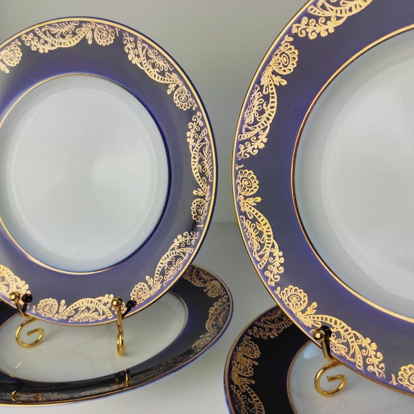 2pcs Made in USSR Golden Frieze Gold Cobalt Dessert Plates Vintage 1970-80 Lomonosov Imperial Porcelain