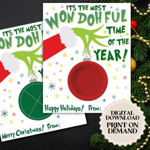 Christmas Play Doh Cards, Grinch Inspired Holiday Play Doh Tags | Printable PDF